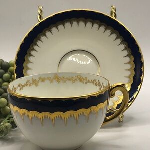 Coalport 6143 Teacup and Saucer Navy Blue and Gold